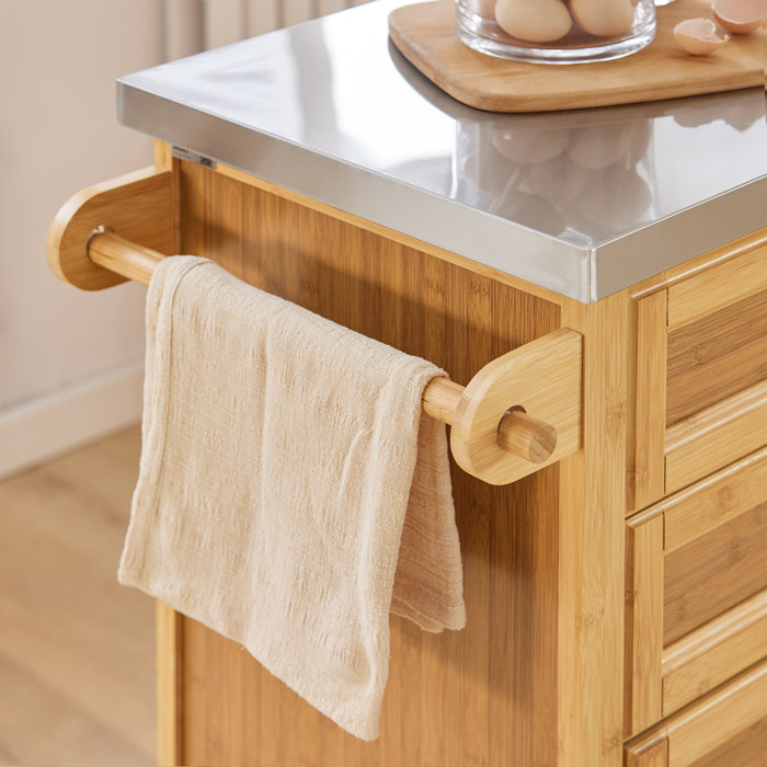 Brambly Cottage Keper 115cm Wide Rolling Kitchen Trolley with Stainless